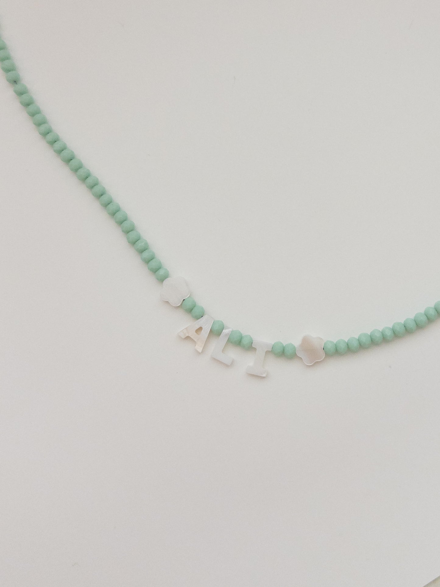 Mother of Pearl Name Necklace - Mint