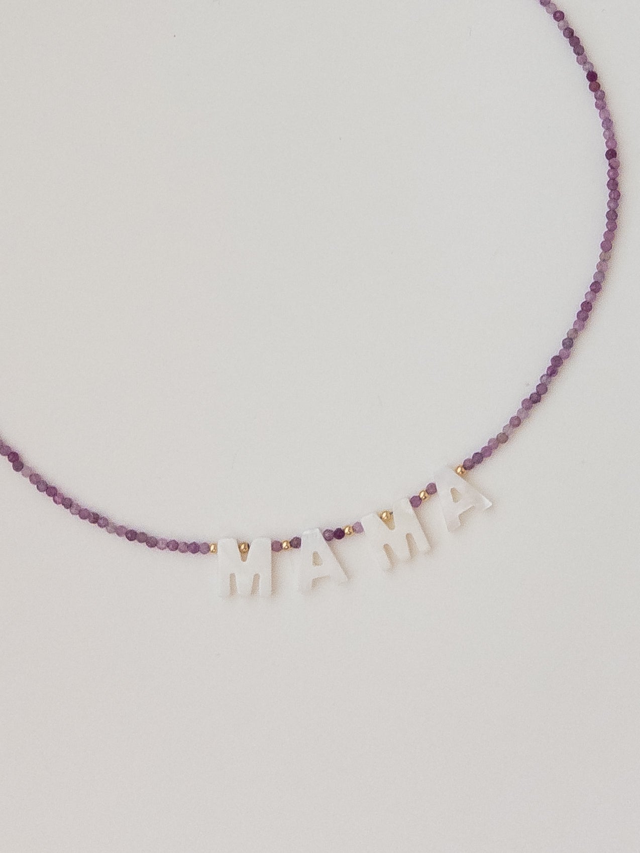 Mother of Pearl Name Necklace - Ruby Moonstone