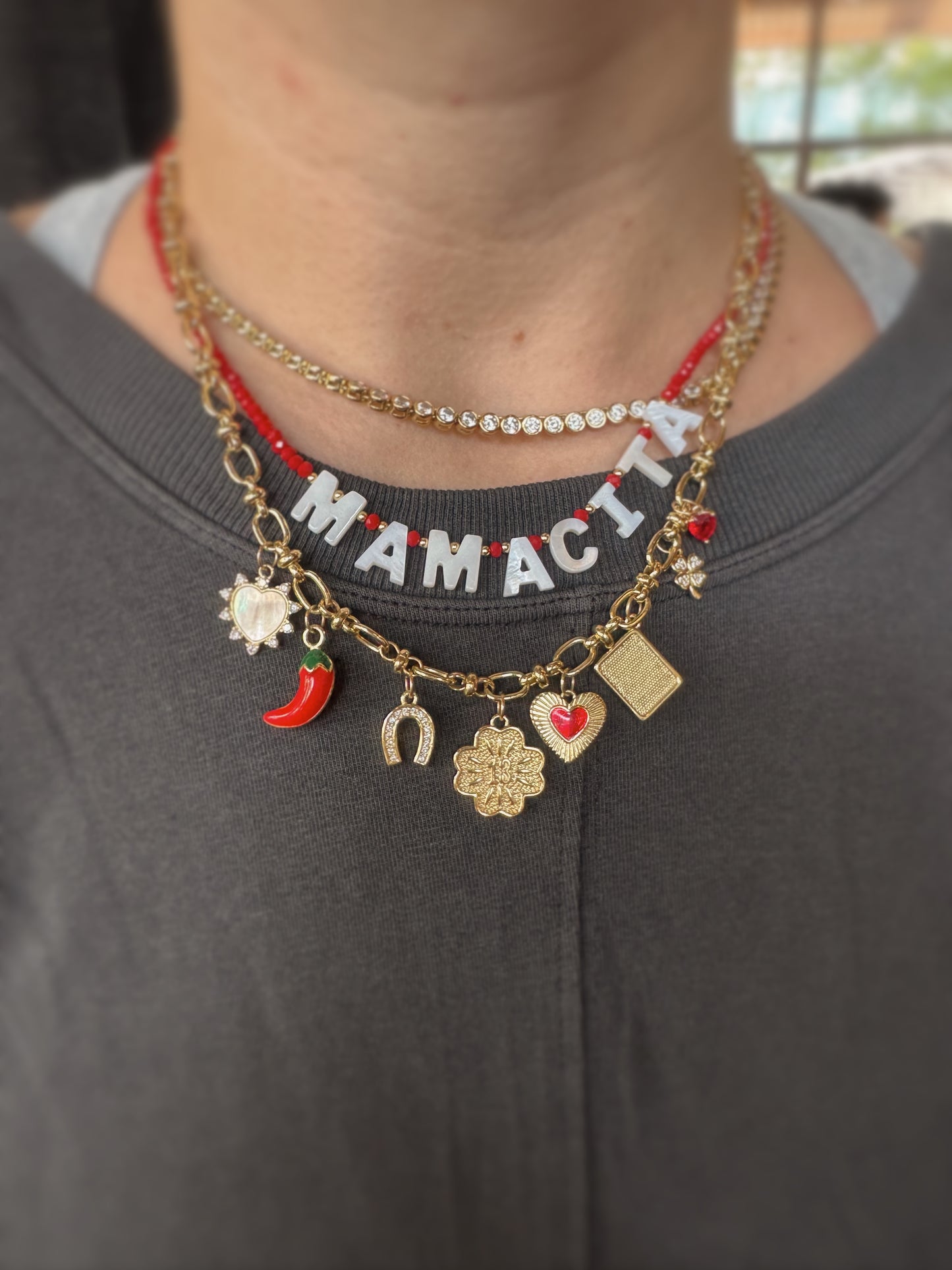 Mother of Pearl Name Necklace - Red MAMACITA