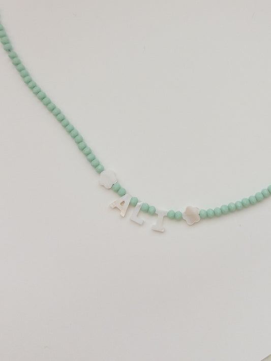 Mother of Pearl Name Necklace - Mint