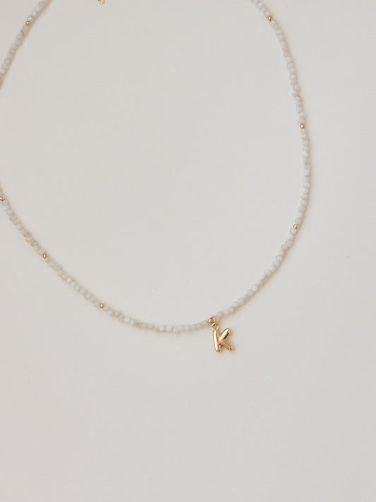 Shell Bead Initial Necklace - White