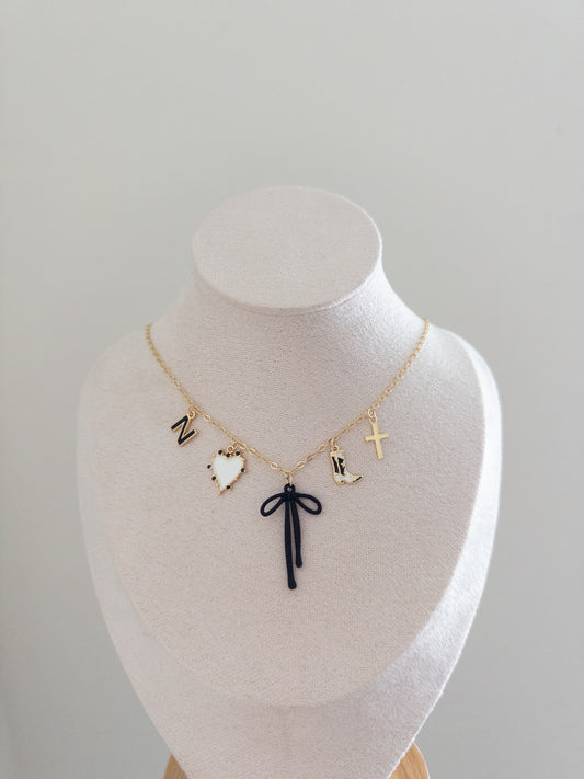 black bow charm necklace