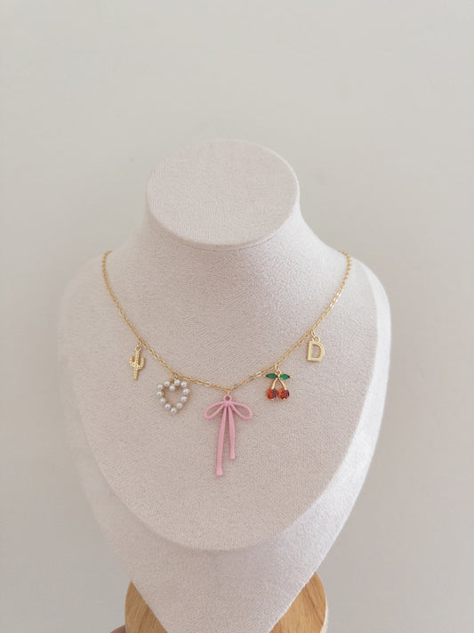 pink bow charm necklace