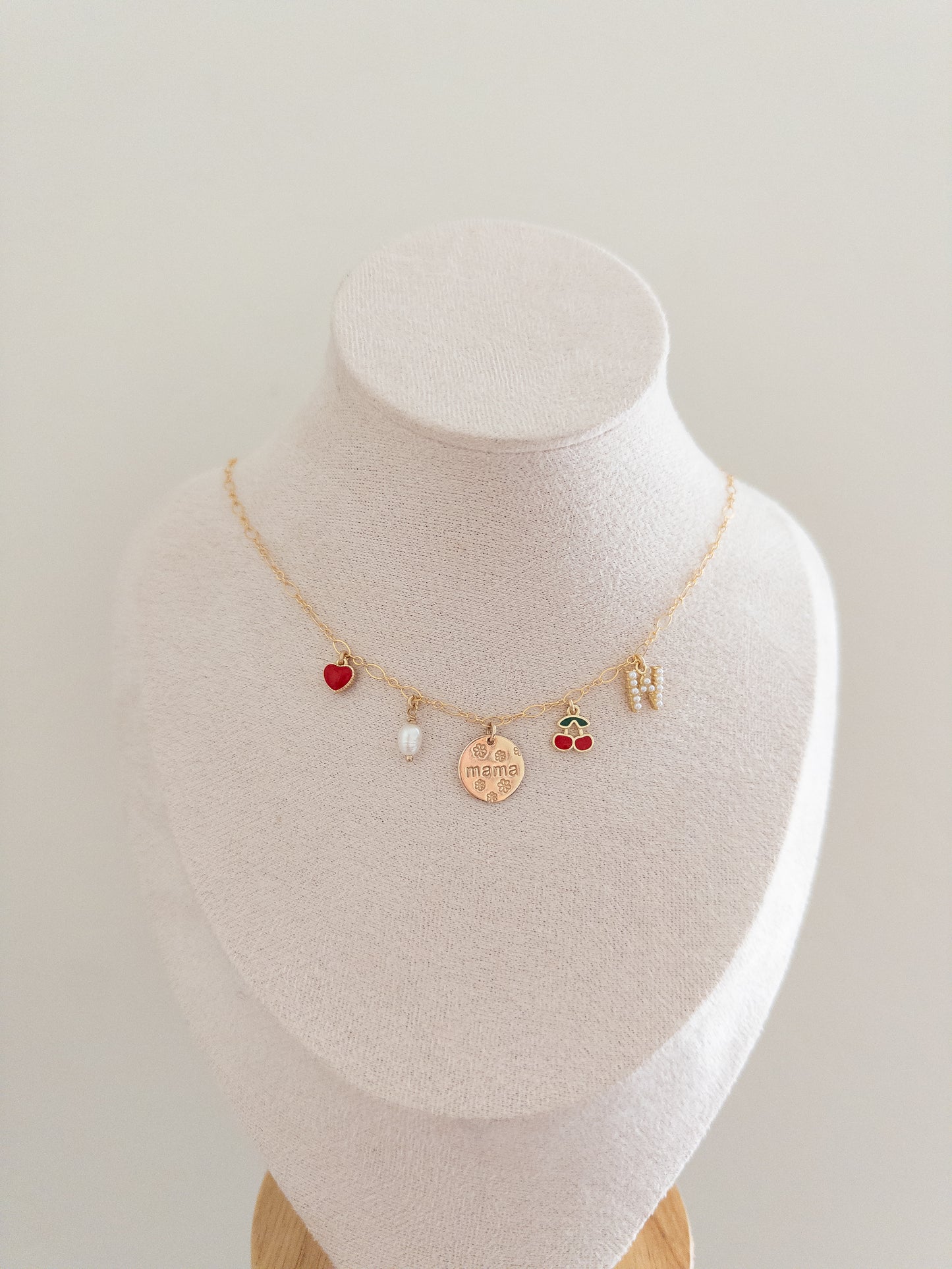 red and gold mama charm necklace