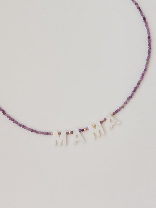 Mother of Pearl Name Necklace - Ruby Moonstone