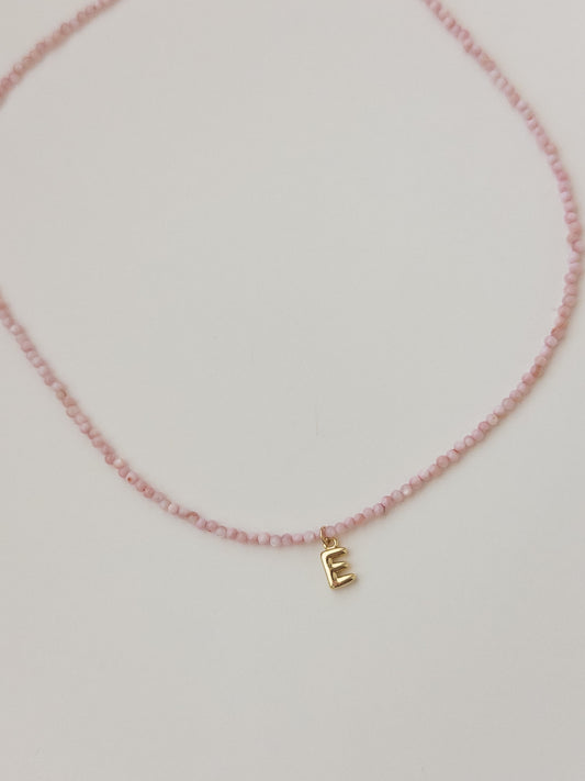 Shell Bead Initial Necklace - Pink
